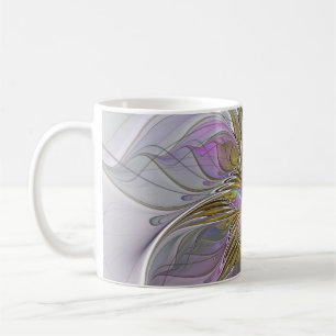 Taza De Café Fractal floral colorido con rosado y oro