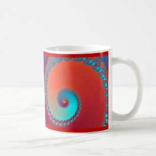 Taza De Café Fractal, rojo y turquesa de los caracoles