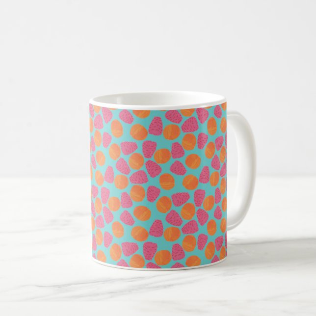 Taza De Café Frambuesas Tangerinas en azul turquesa brillante (Anverso derecho)