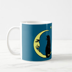 Taza De Café Francés vintage en la luna y el gato