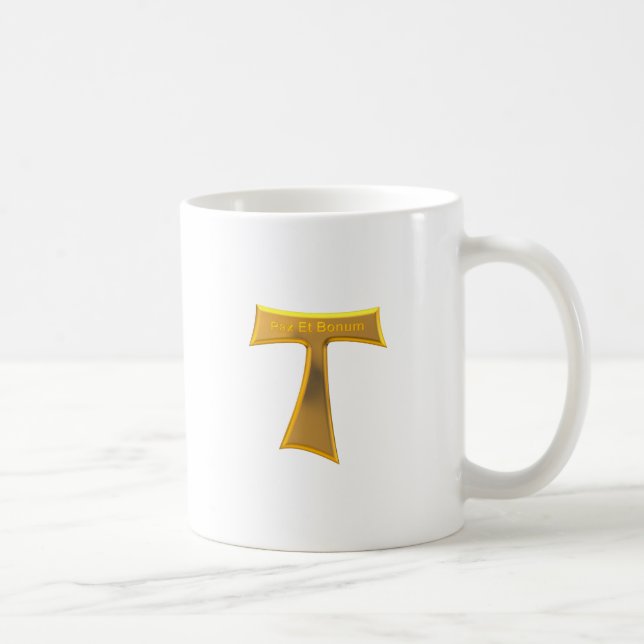 Taza De Café Franciscan Tau Cross Pax Et Bonum Gold Metallic (Derecha)