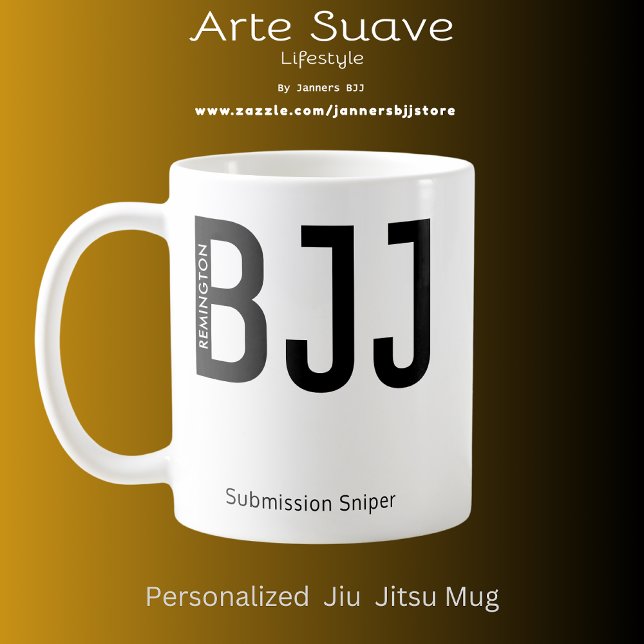 Taza De Café Francotirador de envío personalizado de BJJ Jiu Ji (Personalized BJJ white mug with black print )