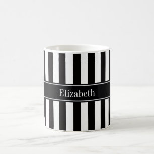 Taza De Café Franja Negra Blanca Franja Negra Monograma Nombre