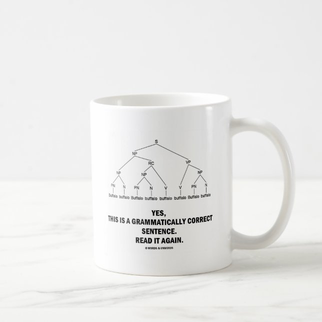 Taza De Café Frase gramatical correcta del búfalo (8 veces) (Derecha)