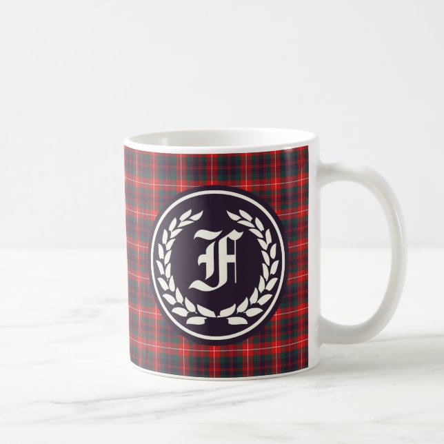Taza De Café Fraser Clan de Lovat Modern Tartán Monograma (Derecha)