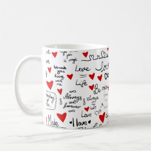 Taza De Café Frases de amor, corazones de garabatos, patrones d