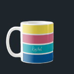Taza De Café Fraude de bloques de paleta de color feliz<br><div class="desc">Añade tu nombre a esta alegre y feliz taza con vibrante banda de bloques de color. El diseño tiene una paleta de colores moderna de azul,  pavo real,  rojo suave,  amarillo y nube.</div>