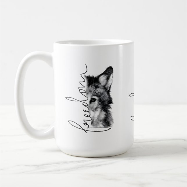 Taza De Café Freedom Wolf Minimal Line Art - (Izquierda)