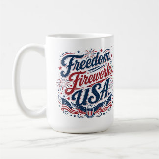 Taza De Café FreedomFireworksUSA–Vintage Patriótico 4 de Julio