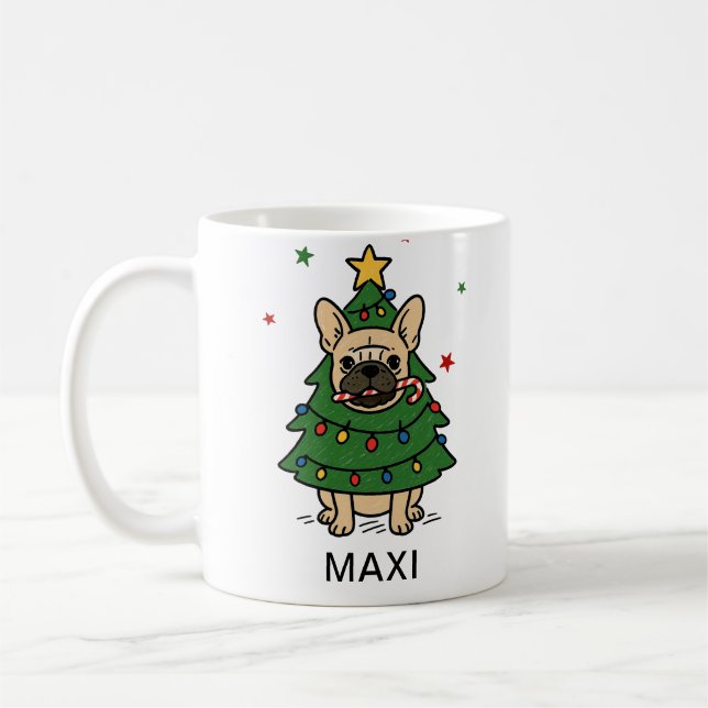 Taza De Café French Bulldog Christmas Tree Custom Name (Izquierda)
