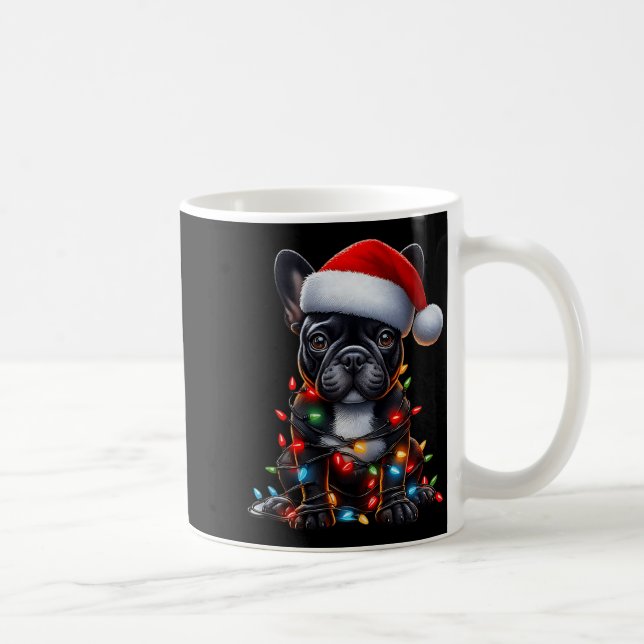 Taza De Café French Bulldog Dog Christmas Lights Santa Hat Dog  (Derecha)