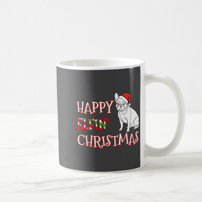 Taza De Café French Bulldog Funny Santa Hat Happy Elfin Christm (Derecha)
