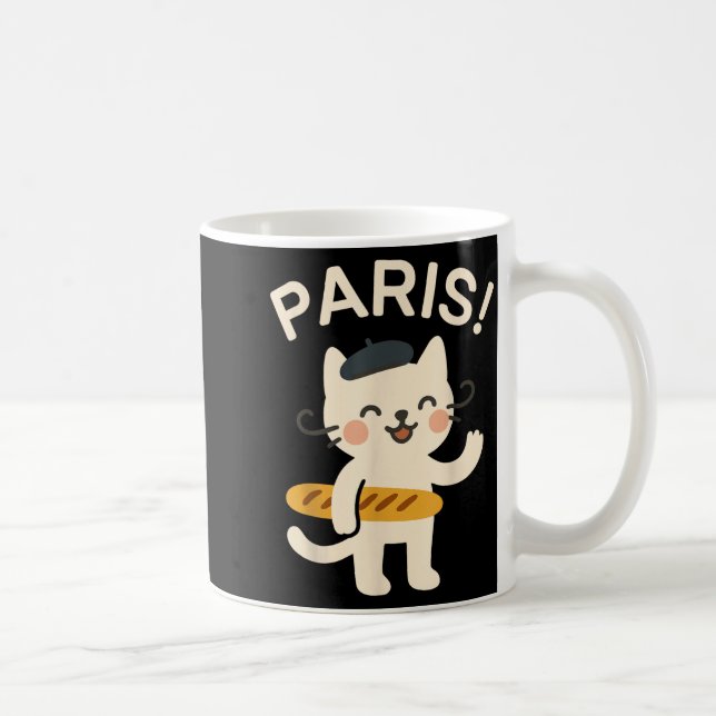 Taza De Café French Cat With Baguette Cute Cat Paris Funny Anim (Derecha)