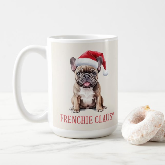 Taza De Café Frenchie Claus Navidades de Perro Pun Coffee Mug (Con donut)