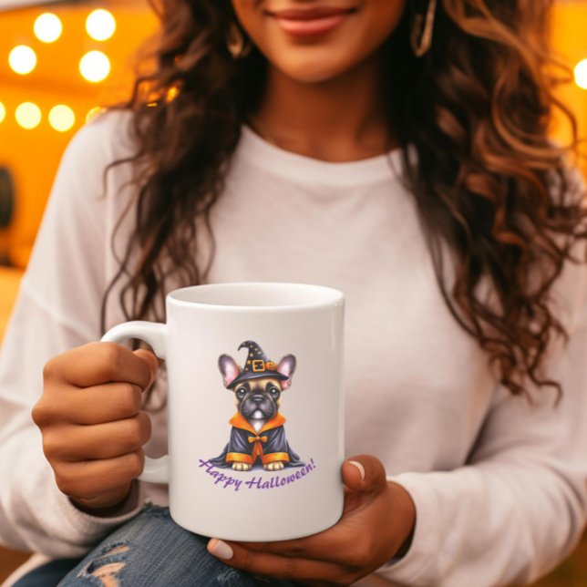 Taza De Café Frenchie Halloween Purple Robe Witchy Hat (Subido por el creador)