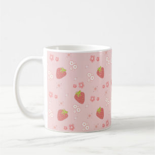 Taza De Café Fresa con flores.