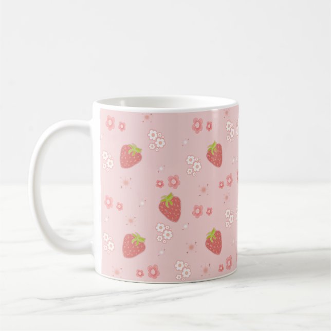 Taza De Café Fresa con flores. (Izquierda)