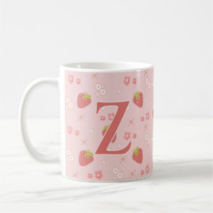 Taza De Café Fresa con flores.