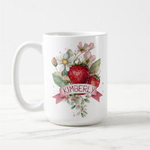Taza De Café Fresa de Acuarela Personalizada