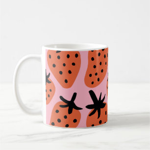 Taza De Café Fresa divertida, diseño a mano sin fisuras.