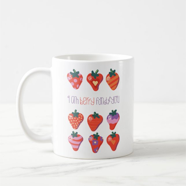 Taza De Café Fresa ilustrada de la fresa blanca (Izquierda)
