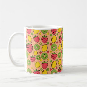 Taza De Café Fresa, limón y kiwi fondo de papel tapiz