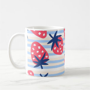 Taza De Café Fresa Línea de arte: dulce patrón sin costura