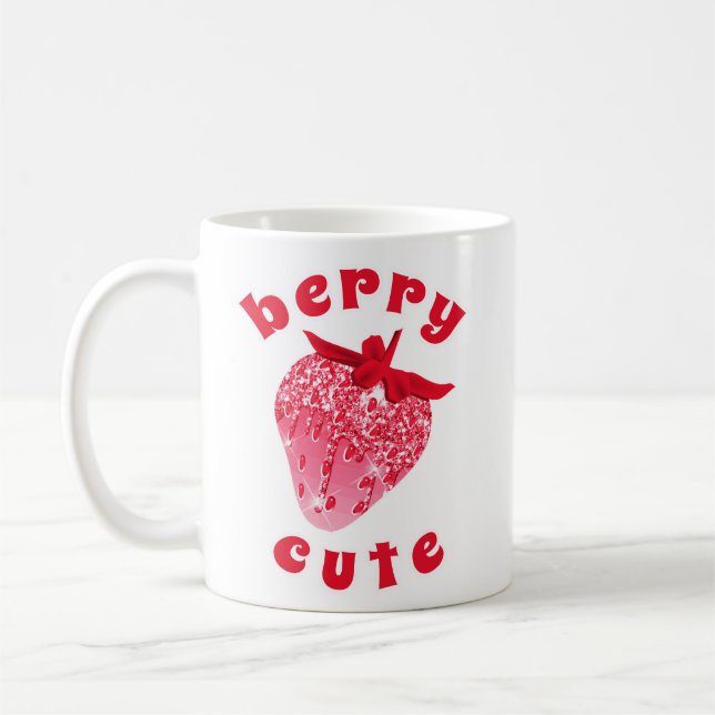 Taza De Café Fresa Purpurinoso de Berry Cute Girly Pink (Izquierda)