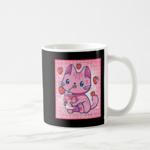 Taza De Café Fresa Sacudir Gato de fresa Kawaii Neko G