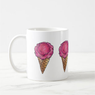 Taza De Café Fresa Scoop Crema De Hielo Rosa Waffle Cone Foodie
