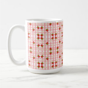 Taza De Café Fresa y flores en un gingham rosa