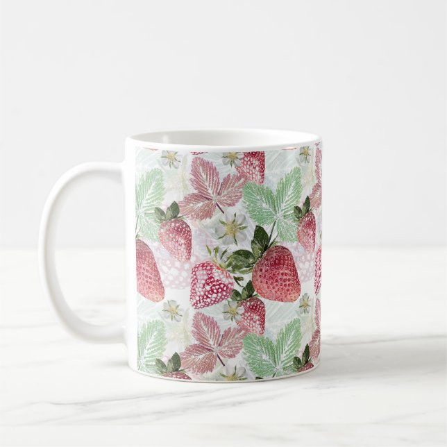 Taza De Café Fresas, bayas, rojas, frescas, maduras, dulces, (Izquierda)