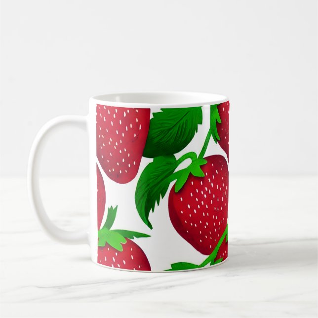 Taza De Café Fresas en el patrón de fondo blanco (Izquierda)