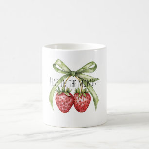 Taza De Café Fresas Frutas Lazo Verde Fresas Rojas