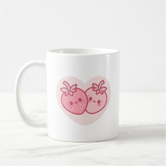Taza De Café Fresas Kawaii de San Valentín Rosa