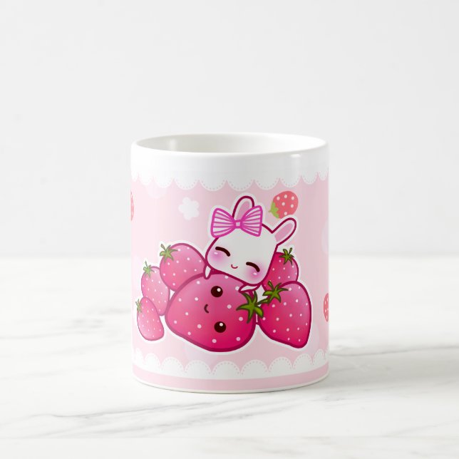 Taza De Café Fresas lindas del conejito y del kawaii (Centro)