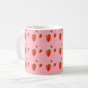 Taza De Café Fresas rojas con fondo rosa