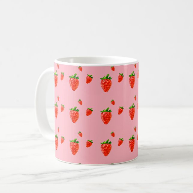 Taza De Café Fresas rojas con fondo rosa (Anverso izquierdo)