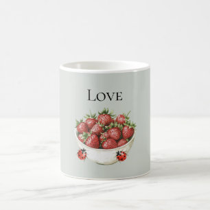 Taza De Café Fresas Rojas con Menta y Mariquitas