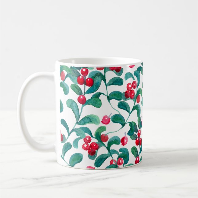 Taza De Café Fresas silvestres acuáticas, patrón sin costuras. (Izquierda)