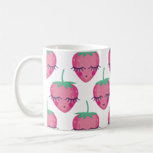 Taza De Café Fresas sonrientes para dormir, lindo patrón.