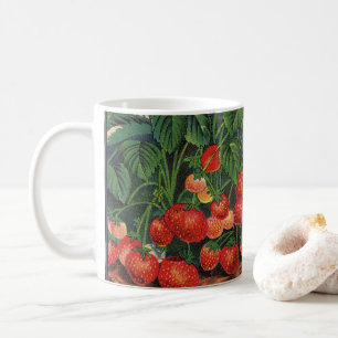 Taza De Café Fresas Vintage, Plantas de Fresa en una Granja