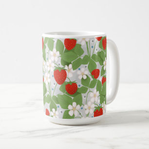 Taza De Café Fresas y flores rosas y blancas