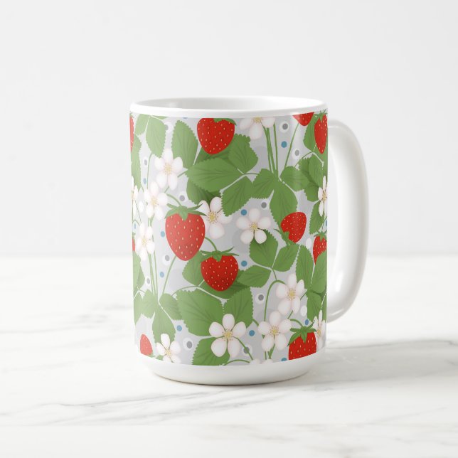 Taza De Café Fresas y flores rosas y blancas (Anverso derecho)