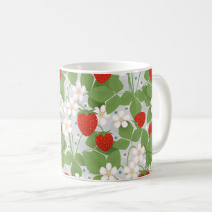 Taza De Café Fresas y flores rosas y blancas
