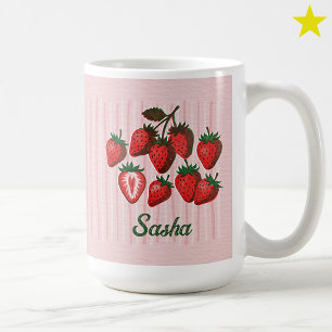Taza De Café Fresas y rayas con nombre personalizado en Risogra