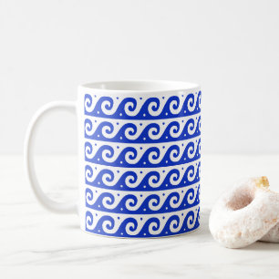Taza De Café Fret griego, patrón de onda mediterránea, azul