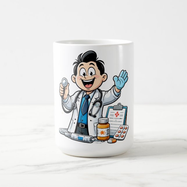 Taza De Café Friendly Doctor Mascot Medical Cartoon Design (Centro)