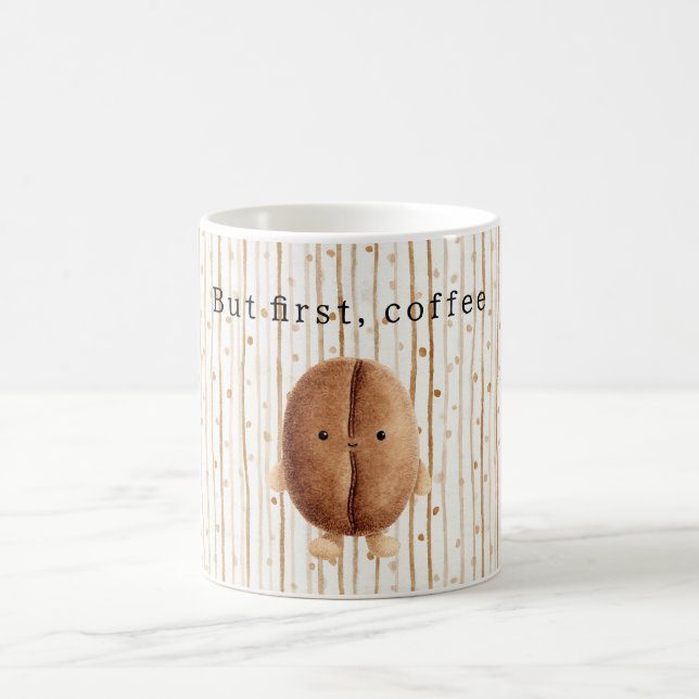 Taza De Café Frijol Pero Primero Café Marrón Puntos Rayas (Centro)