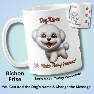 Taza De Café Frisos Bichon, añadir nombre de perro, cambiar tex